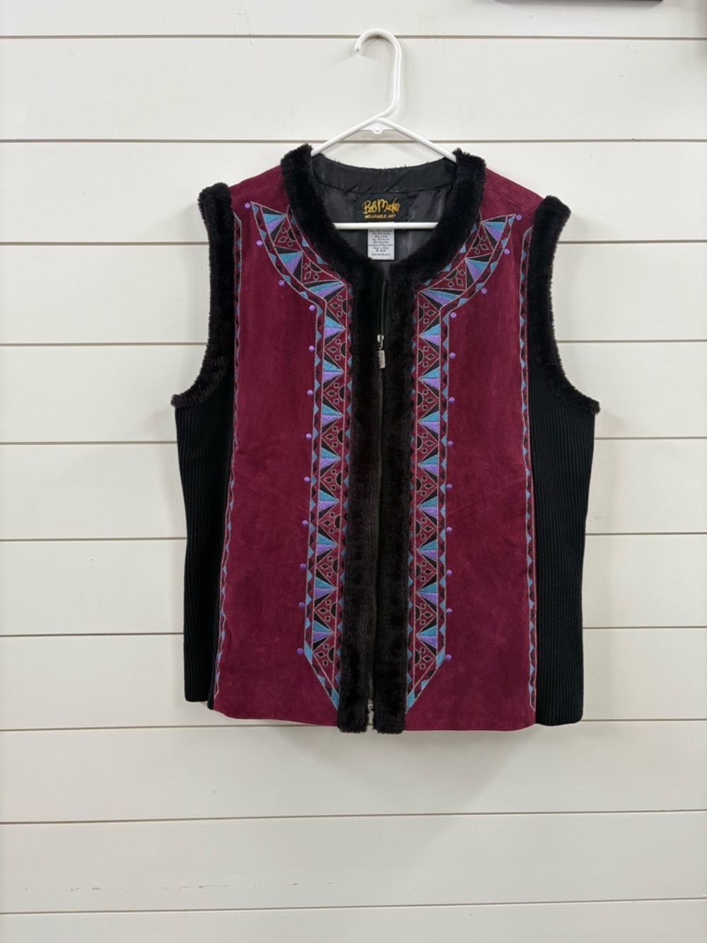 Bob Mackie Leather Wearable Art- Southwestern Embroidery Vest